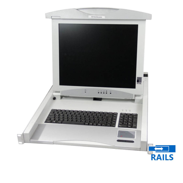 Used Rackmount 1U Monitor w/Keyboard 9055302 TFT/RITTAL/17”/1280x1024/White/D-SUB & 2xPS/2 & USB & R