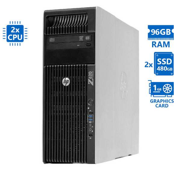 HP Z620 Tower Xeon 2xE5-2667(6-Cores)/96GB DDR3/2x480GB SSD/Nvidia 1GB/DVD/7P Grade A Workstation Re