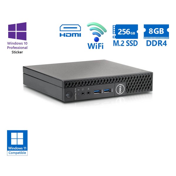 Dell 3070 DM WiFi i5-9500T/8GB DDR4/256GB M.2 SSD/No ODD/10P Grade A Refurbished PC