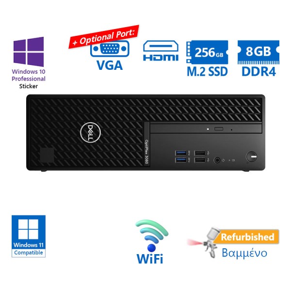 Dell 3080 SFF WiFi i5-10500/8GB DDR4/256GB M.2 SSD/DVD/10P Grade A Refurbished PC