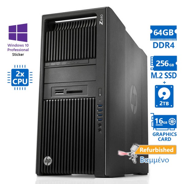 HP Z840 Tower Xeon 2xE5-2637v4(4-Cores)/64GB DDR4/256GB M.2 SSD & 2TB/Nvidia 16GB/DVD/10P Grade A+ W