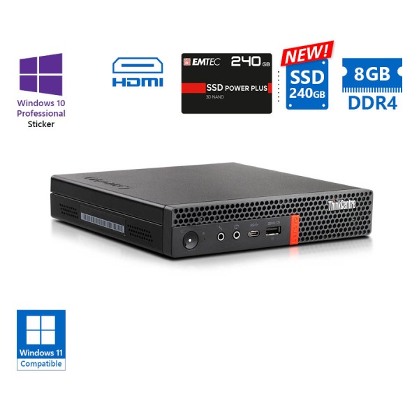 Lenovo ThinkCentre M720q Tiny i5-8500T/8GB DDR4/240GB SSD New/No ODD/10P Grade A Refurbished PC