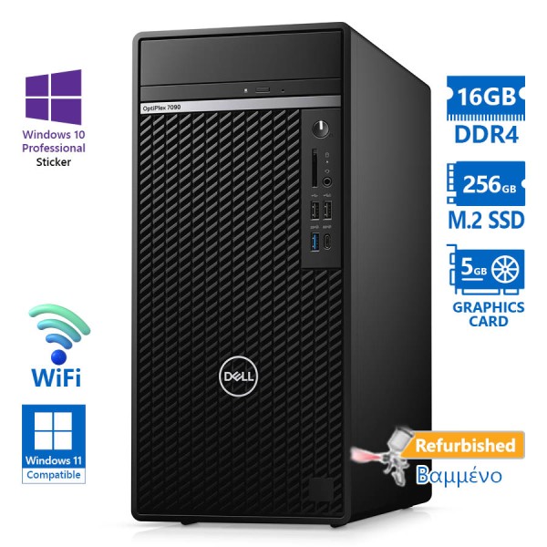 Dell 7090 Tower WiFi i5-10500/16GB DDR4/256GB M.2 SSD/Nvidia 6GB/No ODD/10P Grade A+ Refurbished PC