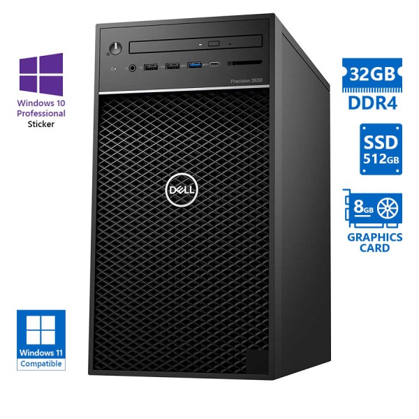 Dell Precision 3630 Tower Xeon E-2224(4-Cores)/32GB DDR4/512GB SSD/ATI 8GB/No ODD/10P Grade A Workst