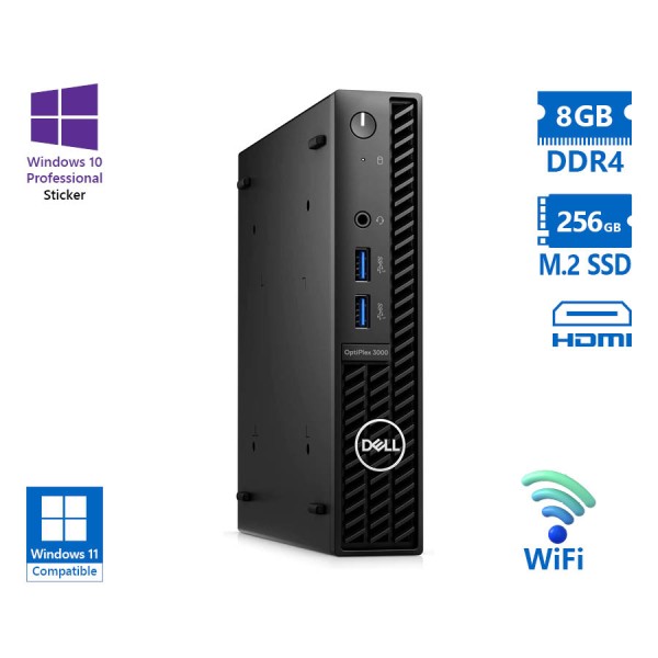 Dell Optiplex 3000 DM WiFi i3-12100T/8GB DDR4/256GB M.2 SSD/No ODD/10P Grade A Refurbished PC