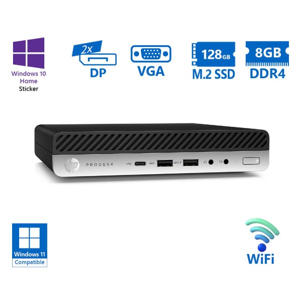 HP ProDesk 600G4 DM WiFi i3-8100T/8GB DDR4/128GB M.2 SSD/No ODD/10H Grade A Refurbished PC