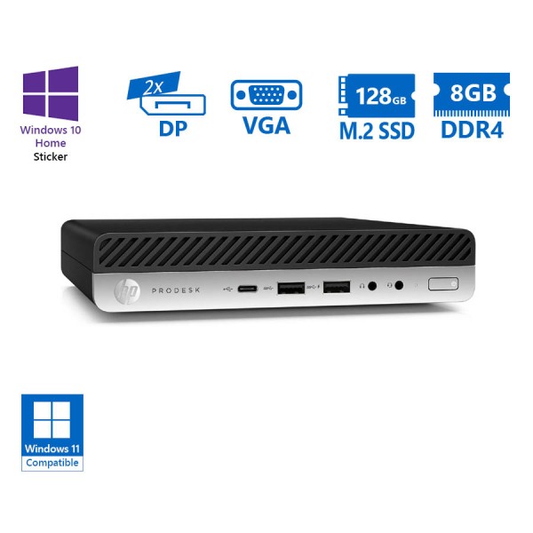 HP ProDesk 600G4 DM i3-8100T/8GB DDR4/128GB M.2 SSD/No ODD/10H Grade A Refurbished PC