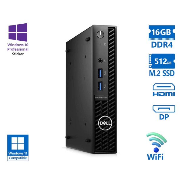 Dell Optiplex 3000 DM WiFi i5-12500T/16GB DDR4/512GB M.2 SSD/No ODD/10P Grade A Refurbished PC Dell Optiplex 3000 DM WiFi i5-12500T/16GB DDR4/512GB M.2 SSD/No ODD/10P Grade A Refurbished PC