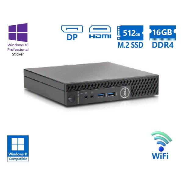 Dell Optiplex 3070 DM WiFi i5-8500T/16GB DDR4/512GB M.2 SSD/No ODD/10P Grade A Refurbished PC Dell Optiplex 3070 DM WiFi i5-8500T/16GB DDR4/512GB M.2 SSD/No ODD/10P Grade A Refurbished PC