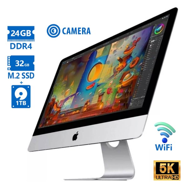 Apple (A-) iMac 18,3 A1419 (Mid 2017) WiFi w/Monitor 27``5K/i5-7600/24GB DDR4/32GB PCIe SSD & 1TB/No