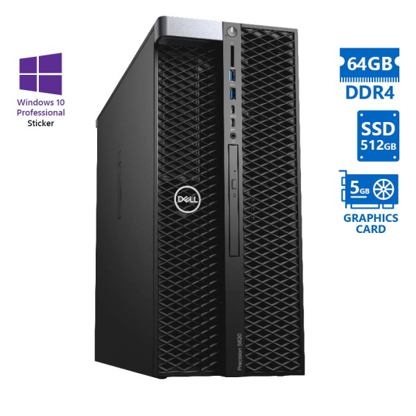 Dell Precision 5820 Tower Xeon W-2102(4-Cores)/64GB DDR4/512GB SSD/Nvidia 5GB/No ODD/10P Grade A Wor