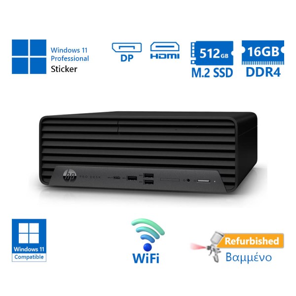 HP Pro 400G9 SFF WiFi i5-12500/16GB DDR4/512GB M.2 SSD/No ODD/11P Grade A+ Refurbished PC