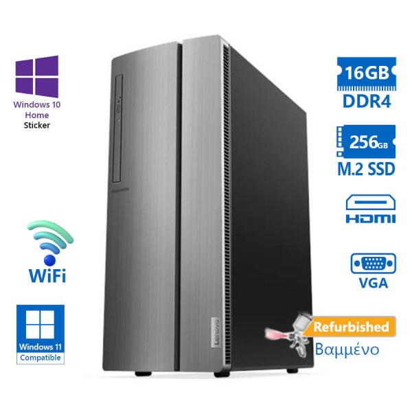 Lenovo Ideacentre 510-15ICK Tower WiFi i5-9400/16GB DDR4/256GB M.2 SSD/No ODD/10H Grade A+ Refurbish