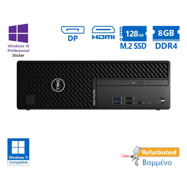 Dell 3080 SFF i3-10100/8GB DDR4/128GB M.2 SSD/DVD/10P Grade A+ Refurbished PC