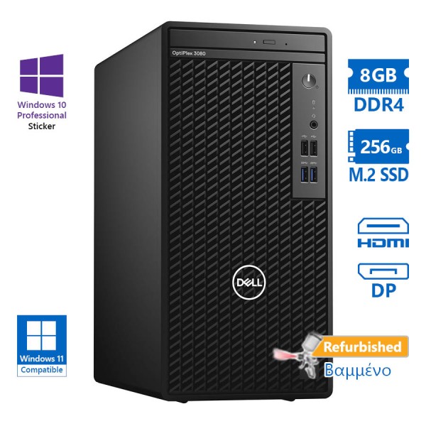 Dell 3080 Tower i5-10505/8GB DDR4/256GB M.2 SSD/No ODD/10P Grade A+ Refurbished PC