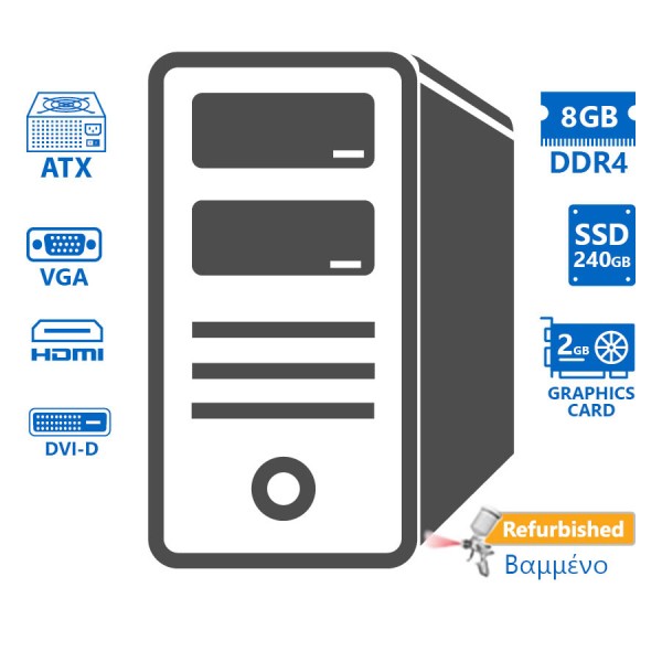 OEM Tower i7-6700/8GB DDR4/240GB SSD/GeForce GT730 (2GB)/DVD/Grade A+ Refurbished PC