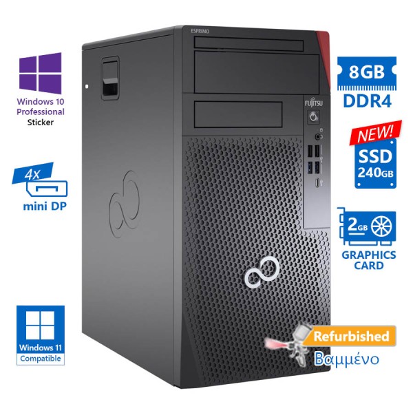 Fujitsu P7010 Tower i3-10100/8GB DDR4/240GB SSD New/No ODD/Quadro P620 (2GB)/10P Grade A+ Refurbishe Fujitsu P7010 Tower i3-10100/8GB DDR4/240GB SSD New/No ODD/Quadro P620 (2GB)/10P Grade A+ Refurbishe