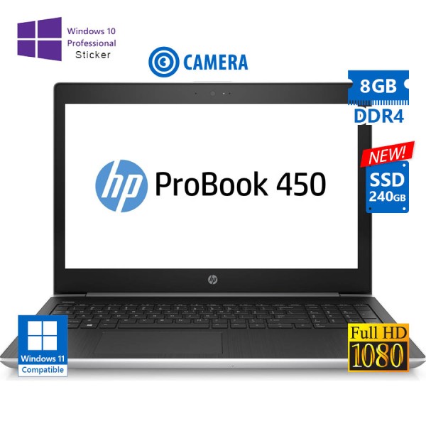 HP ProBook 450 G5 i5-8250U/15.6”FHD/8GB DDR4/240GB SSD New/No ODD/Camera/10P Grade A Refurbished Lap HP ProBook 450 G5 i5-8250U/15.6”FHD/8GB DDR4/240GB SSD New/No ODD/Camera/10P Grade A Refurbished Lap
