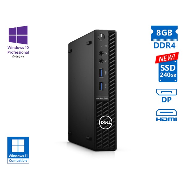 Dell Optiplex 3080 DM i3-10100T/8GB DDR4/240GB SSD New/No ODD/10P Grade A Refurbished PC Dell Optiplex 3080 DM i3-10100T/8GB DDR4/240GB SSD New/No ODD/10P Grade A Refurbished PC