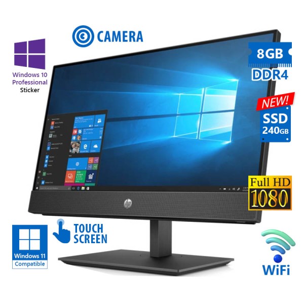 HP ProOne 600G5 AIO WiFi w/Touchscreen 21.5”FHD/i5-9500/8GB DDR4/240GB SSD New/DVD/Webcam/10P Grade
