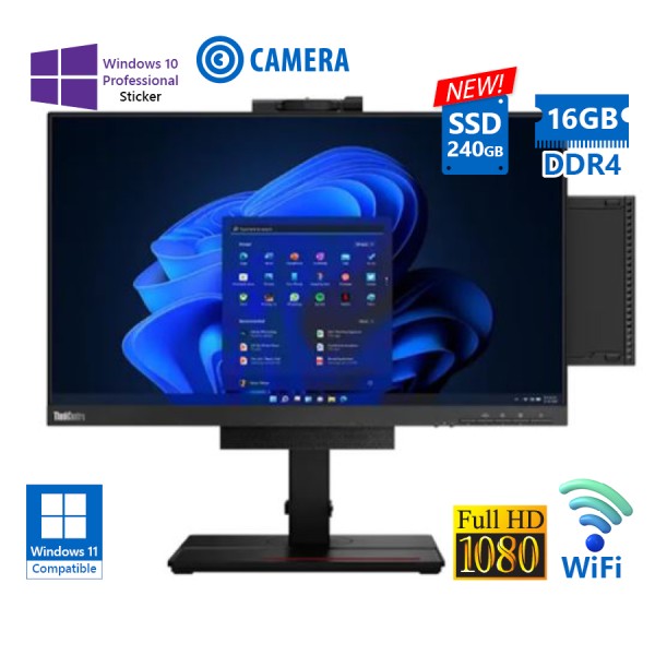 Lenovo ThinkCentre M70q AIO WiFi w/Monitor 24``FHD/i5-10400T/16GB DDR4/240GB SSD New/No ODD/Webcam/1