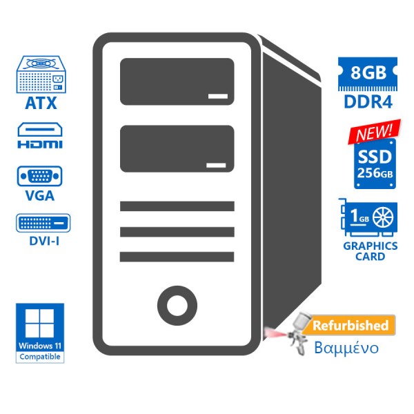 OEM Tower i5-9500/8GB DDR4/256GB SSD New/GeForce 210 (1GB)/DVD/Grade A+ Refurbished PC