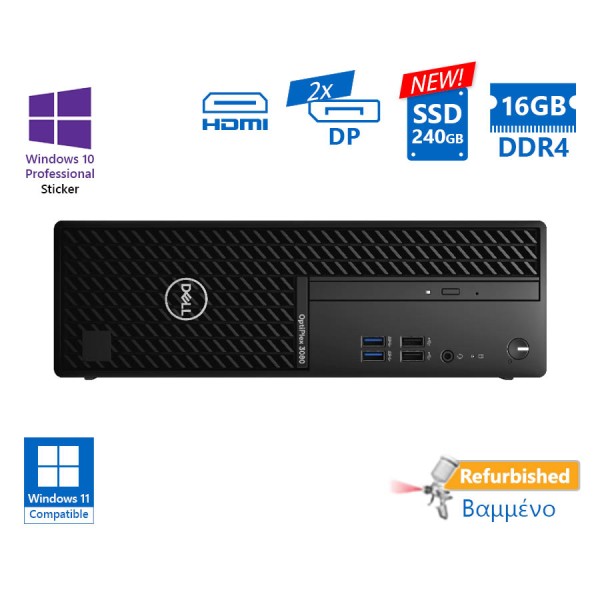 Dell 3080 SFF i5-10505/16GB DDR4/240GB SSD New/No ODD/10P Grade A+ Refurbished PC