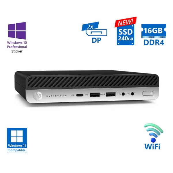 HP EliteDesk 800G5 DM WiFi i7-8700T/16GB DDR4/240GB SSD New/No ODD/10P Grade A Refurbished PC