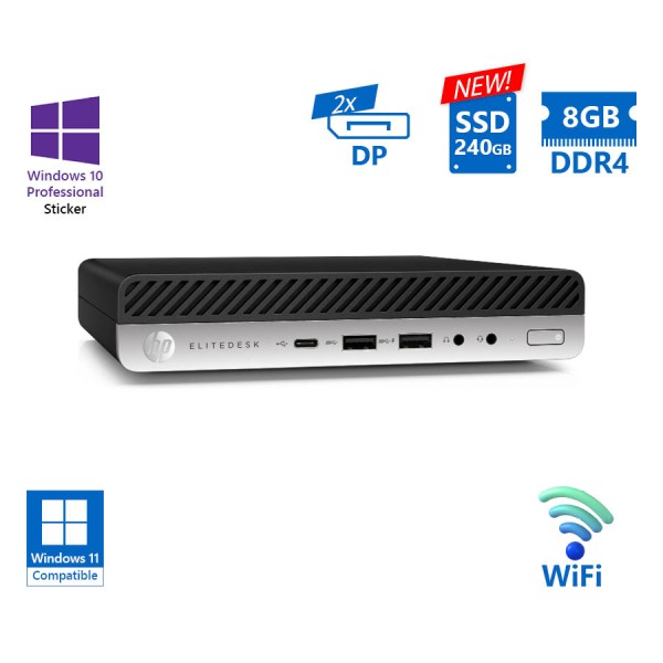 HP EliteDesk 800G4 DM WiFi i7-8700T/8GB DDR4/240GB SSD New/No ODD/10P Grade A Refurbished PC