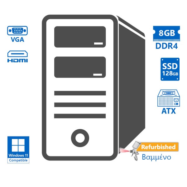 OEM H310 Tower i3-8100/8GB DDR4/128GB SSD/No ODD/Grade A+ Refurbished PC