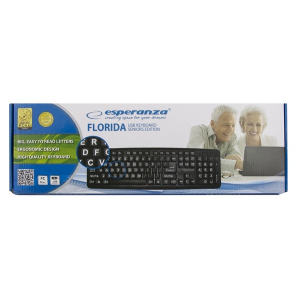 Πληκτρολόγιο USB με μεγάλους χαρακτήρες Μαύρο EK129