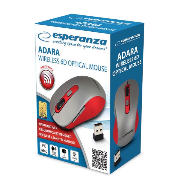 Ασύρματο Ποντίκι Adara 2.4Ghz 800-1600 Dpi κόκκινο/ασημί EM131R