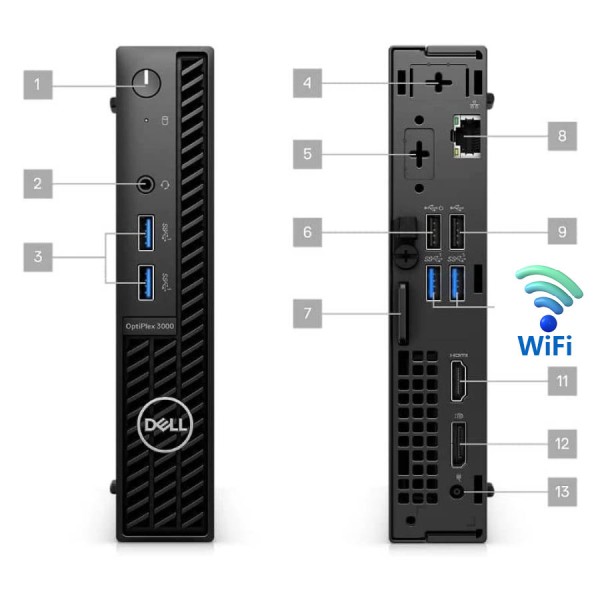 Dell Optiplex 3000 DM WiFi i3-12100T/8GB DDR4/256GB M.2 SSD/No ODD/10P Grade A Refurbished PC